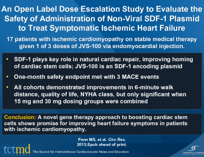 An Open Label Dose Escalation Study to Evaluate the Safety of Administration of Non-Viral SDF-1 Plasmid to Treat Symptomatic Ischemic Heart Failure