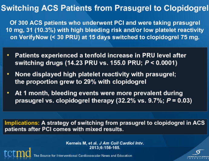 Switching ACS Patients from Prasugrel to Clopidogrel