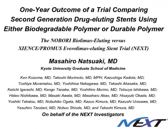 One-Year Outcome of a Trial Comparing Second Generation Drug-eluting Stents Using Either Biodegradable Polymer or Durable Polymer