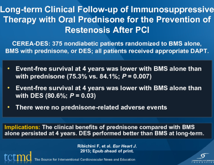 Long-term Clinical Follow-up of Immunosuppressive Therapy with Oral Prednisone for the Prevention of Restenosis After PCI
