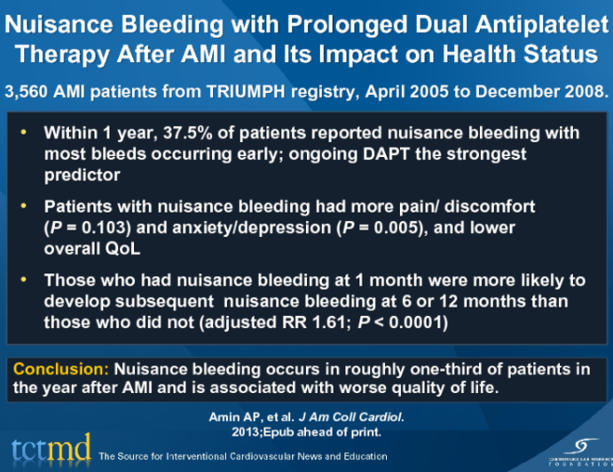 Nuisance Bleeding with Prolonged Dual Antiplatelet Therapy After AMI and Its Impact on Health Status