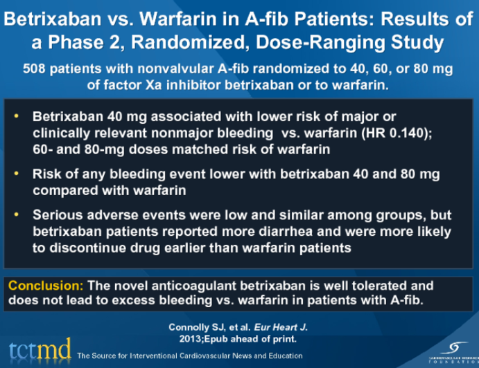 Betrixaban vs. Warfarin in A-fib Patients: Results of a Phase 2, Randomized, Dose-Ranging Study