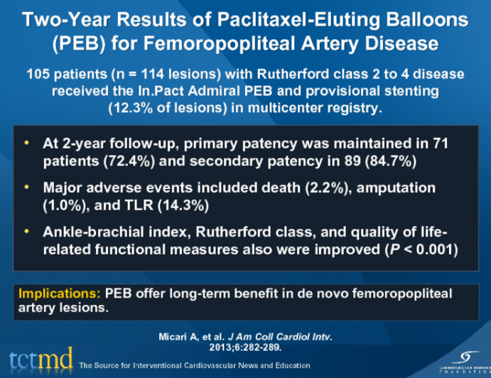 Two-Year Results of Paclitaxel-Eluting Balloons (PEB) for Femoropopliteal Artery Disease