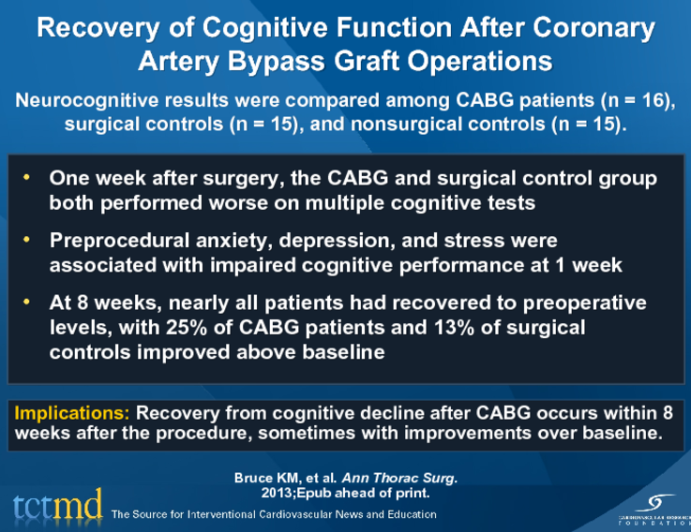 Recovery of Cognitive Function After Coronary Artery Bypass Graft Operations