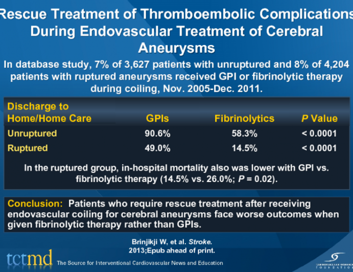 Rescue Treatment of Thromboembolic Complications During Endovascular Treatment of Cerebral Aneurysms