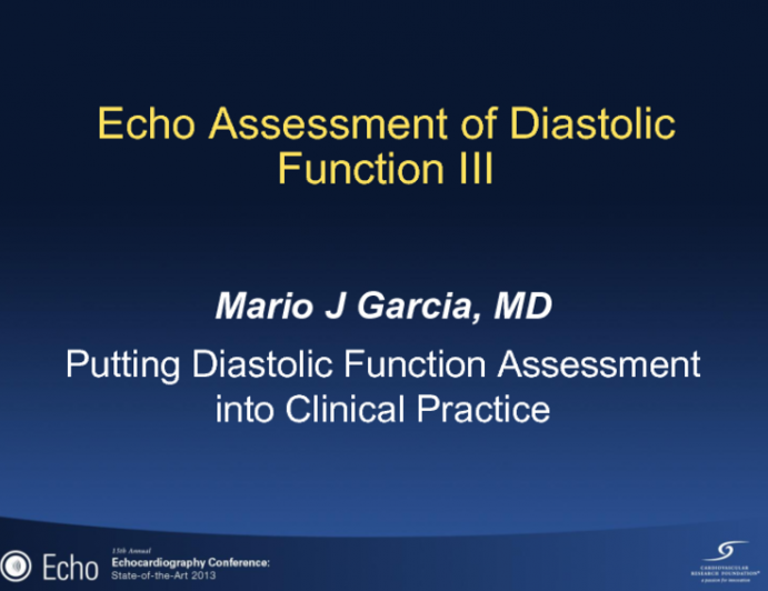 Echo Assessment of Diastolic Function