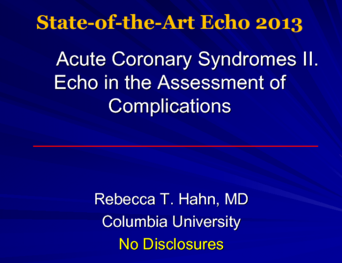 Acute Coronary Syndromes: Echo in the Assessment of Complications