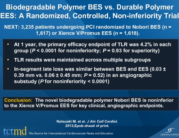 Biodegradable Polymer BES vs. Durable Polymer EES: A Randomized, Controlled, Non-inferiority Trial