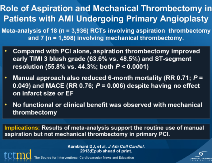 Role of Aspiration and Mechanical Thrombectomy in Patients with AMI Undergoing Primary Angioplasty