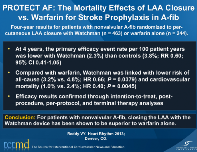 PROTECT AF: The Mortality Effects of LAA Closure vs. Warfarin for Stroke Prophylaxis in A-fib