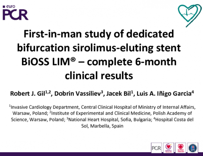 First-in-man study of dedicated bifurcation sirolimus-eluting stent BiOSS LIM® – complete 6-month clinical results