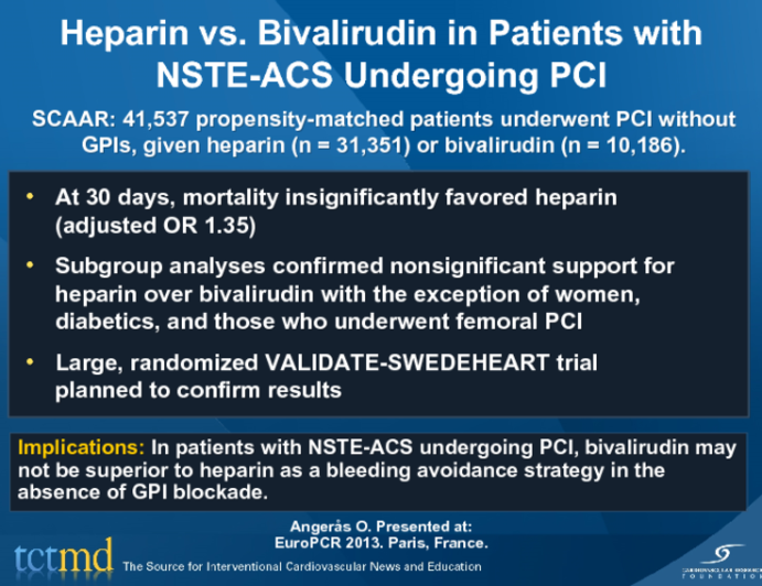 Heparin vs. Bivalirudin in Patients with NSTE-ACS Undergoing PCI