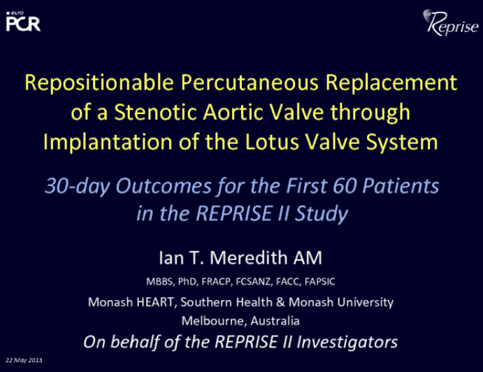 Repositionable Percutaneous Replacement of a Stenotic Aortic Valve through Implantation of the Lotus Valve System