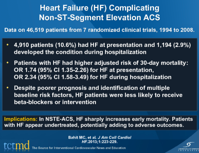 Heart Failure (HF) Complicating Non-ST-Segment Elevation ACS