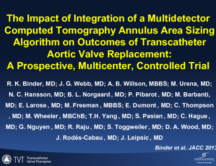 A Prospective Multicenter Evaluation of CT Sizing for TAVR