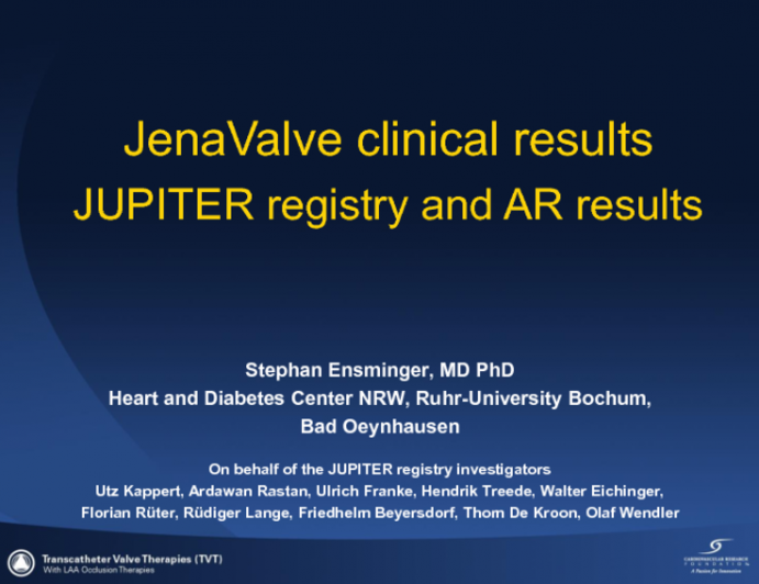 Clinical Results – The Jupiter Registry and AR Results