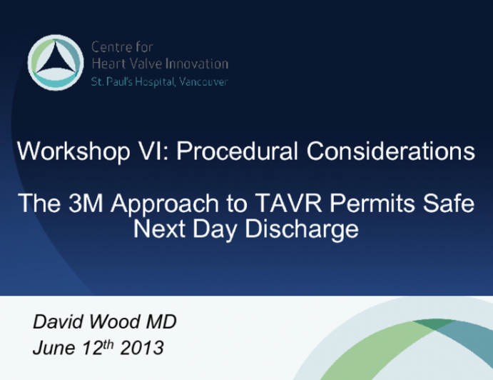 The 3M Approach to TAVR Permits Safe Next Day Discharge in High Risk Patients