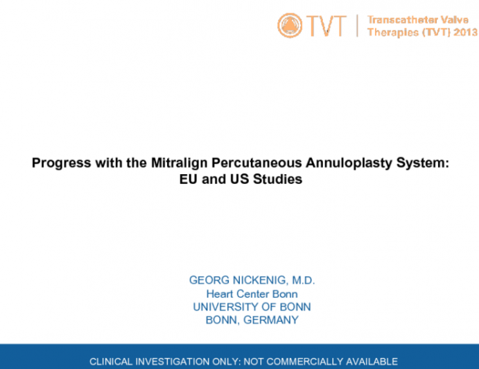 Progress with the Mitralign Percutaneous Annuloplasty System: EU and US Studies