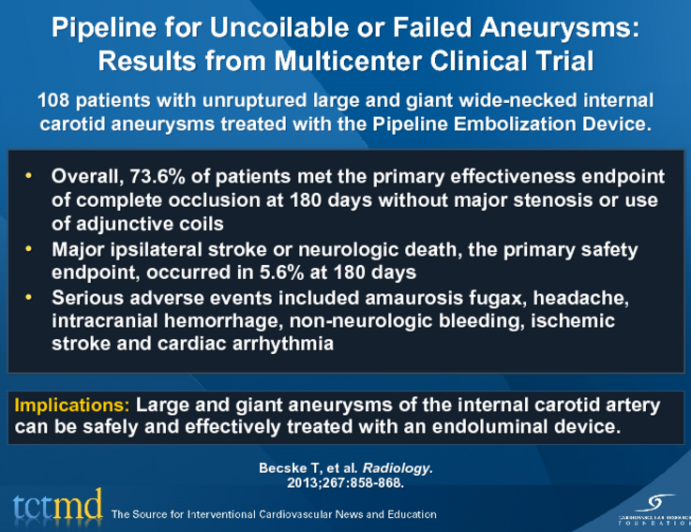 Pipeline for Uncoilable or Failed Aneurysms:Results from Multicenter Clinical Trial