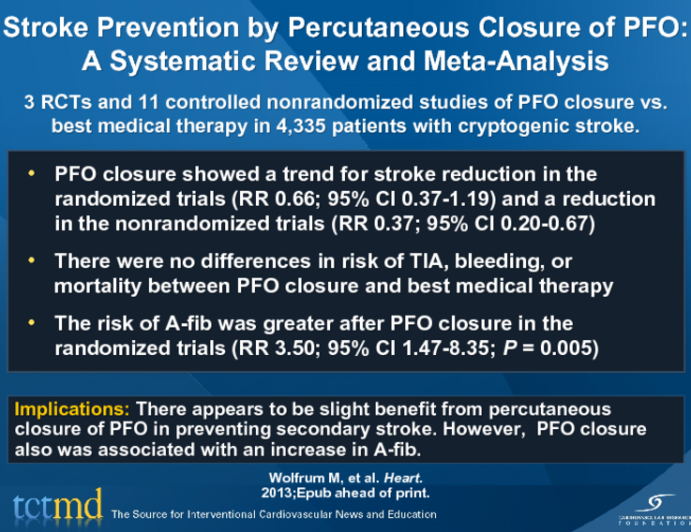 Stroke Prevention by Percutaneous Closure of PFO: A Systematic Review and Meta-Analysis