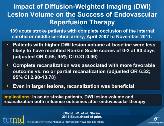 Impact of Diffusion-Weighted Imaging (DWI) Lesion Volume on the Success of Endovascular Reperfusion Therapy