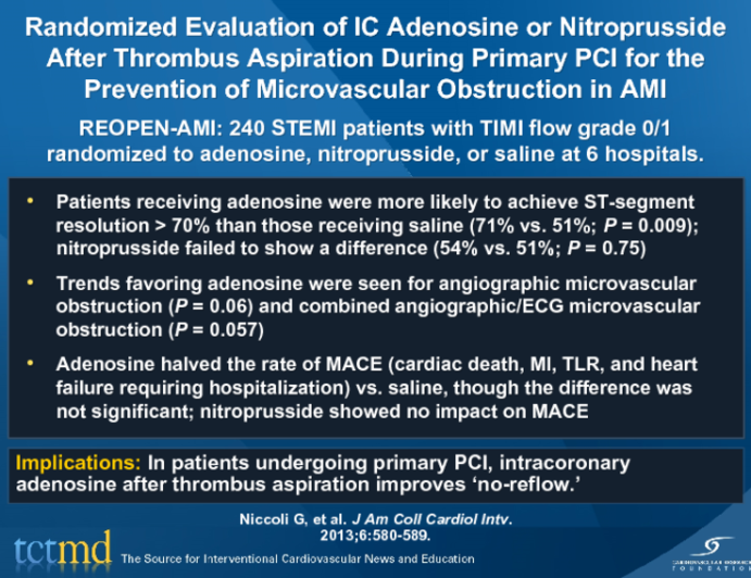 Randomized Evaluation of IC Adenosine or Nitroprusside After Thrombus Aspiration During Primary PCI for the Prevention of Microvascular Obstruction in AMI