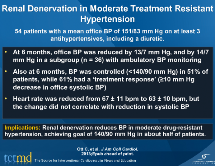 Renal Denervation in Moderate Treatment Resistant Hypertension