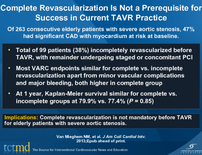 Complete Revascularization Is Not a Prerequisite for Success in Current TAVR Practice