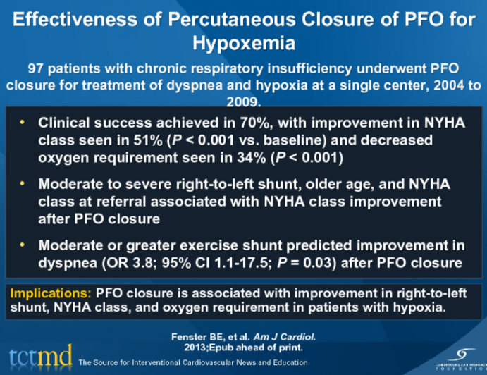 Effectiveness of Percutaneous Closure of PFO for Hypoxemia