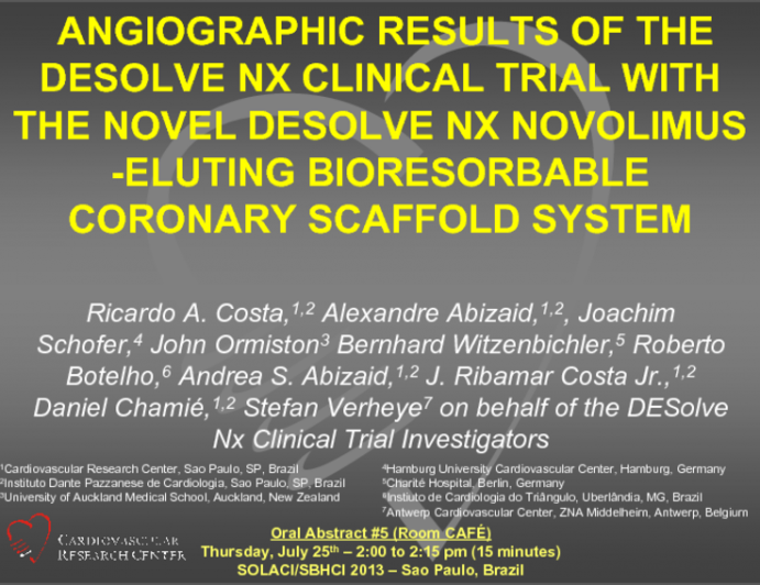 Angiographic Results of the DESolve Nx Clinical Trial with the Novel DESolve Nx Novolimus-eluting Bioresorbable Coronary Scaffold System