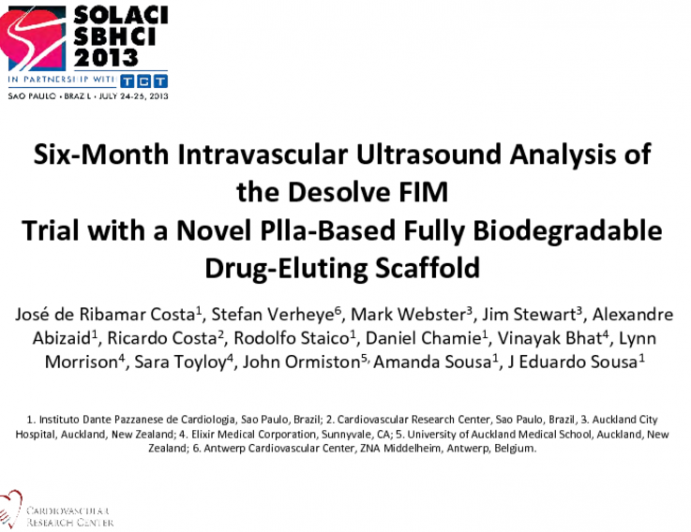 Six-Month Intravascular Ultrasound Analysis of the Desolve FIM Trial with a Novel Plla-Based Fully Biodegradable Drug-Eluting Scaffold