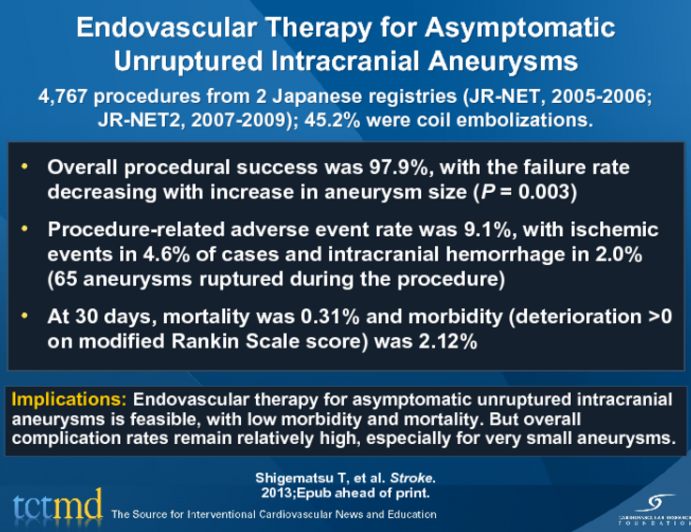 Endovascular Therapy for Asymptomatic Unruptured Intracranial Aneurysms