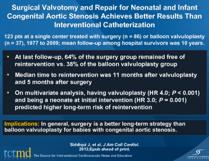 Surgical Valvotomy and Repair for Neonatal and Infant Congenital Aortic Stenosis Achieves Better Results Than Interventional Catheterization