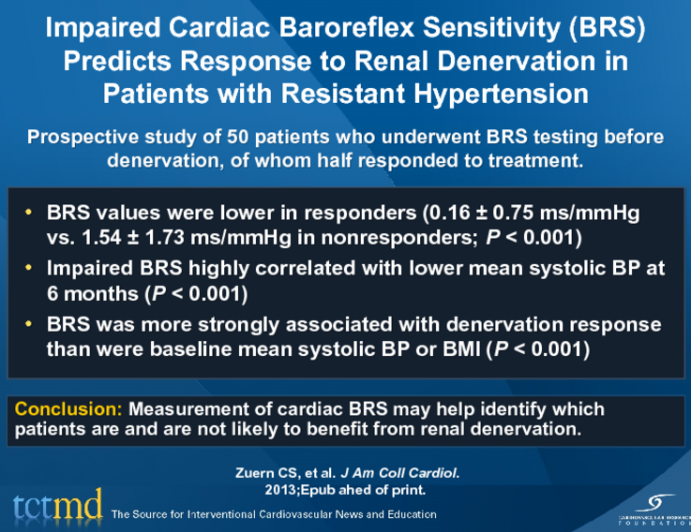 Impaired Cardiac Baroreflex Sensitivity (BRS) Predicts Response to Renal Denervation in Patients with Resistant Hypertension