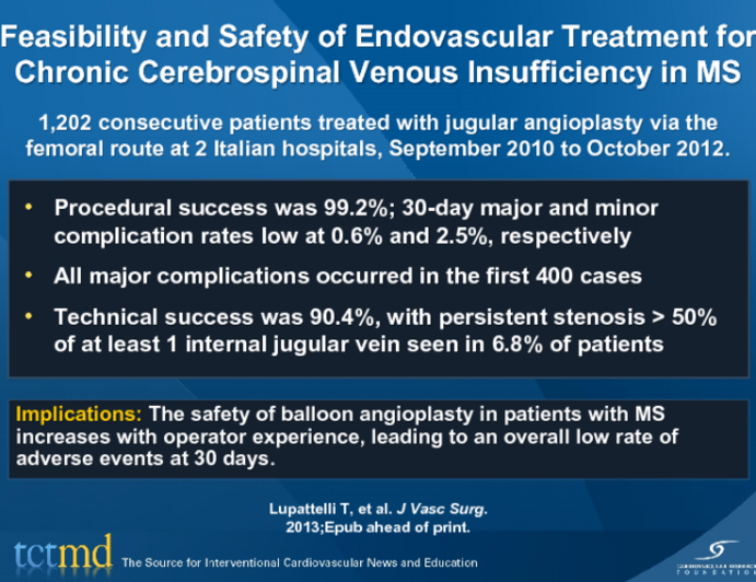 Feasibility and Safety of Endovascular Treatment for Chronic Cerebrospinal Venous Insufficiency in MS