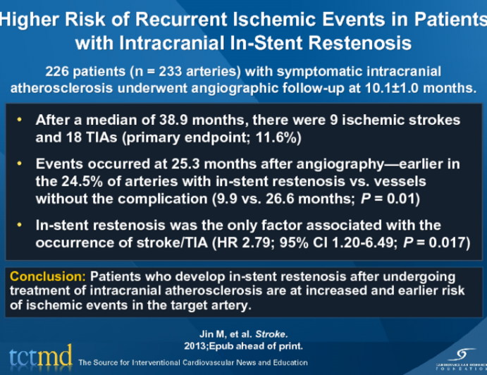 Higher Risk of Recurrent Ischemic Events in Patients with Intracranial In-Stent Restenosis