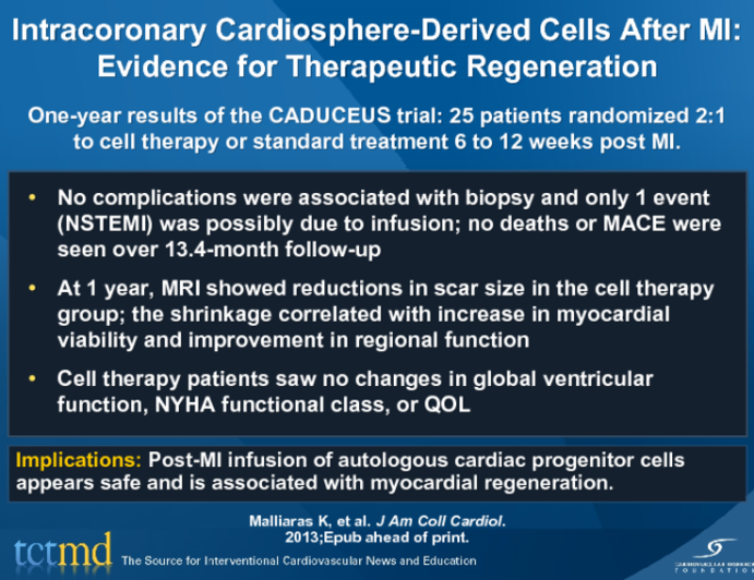 Intracoronary Cardiosphere-Derived Cells After MI: Evidence for Therapeutic Regeneration