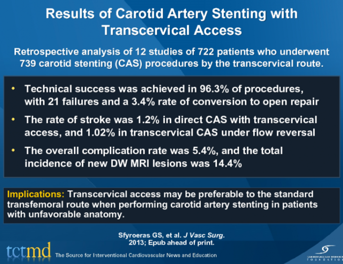 Results of Carotid Artery Stenting with Transcervical Access