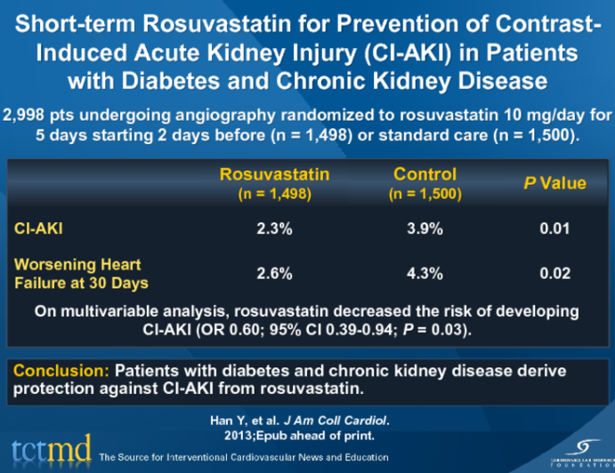Short-term Rosuvastatin for Prevention of Contrast-Induced Acute Kidney Injury (CI-AKI) in Patients with Diabetes and Chronic Kidney Disease