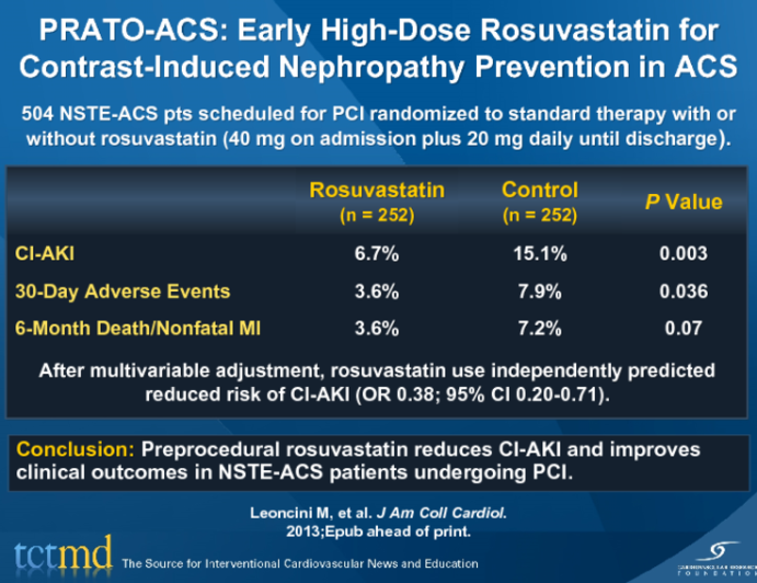 PRATO-ACS: Early High-Dose Rosuvastatin for Contrast-Induced Nephropathy Prevention in ACS