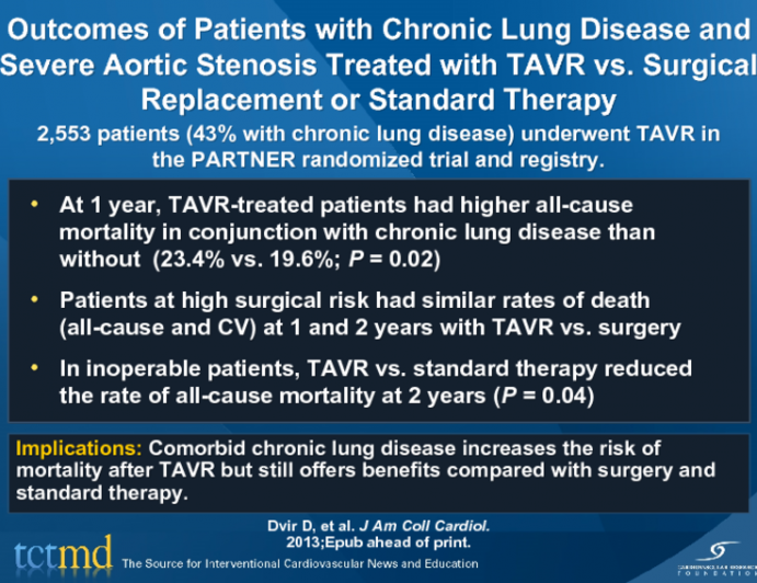 Outcomes of Patients with Chronic Lung Disease and Severe Aortic Stenosis Treated with TAVR vs. Surgical Replacement or Standard Therapy