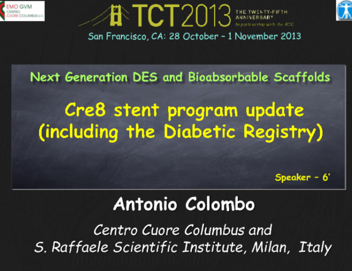 Cre8 Stent Program Update (including the Diabetic Registry)