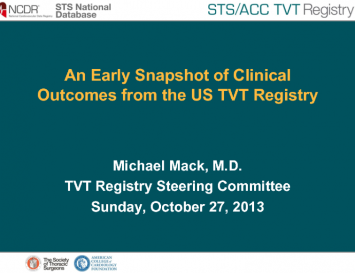 An Early Snapshot of Clinical Outcomes from the US TVT Registry