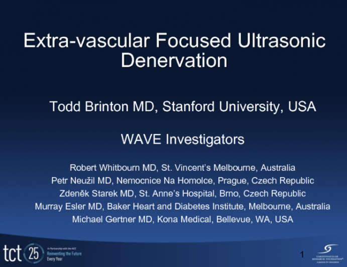 Extra-vascular Focused Ultrasonic Denervation (Kona Medical)