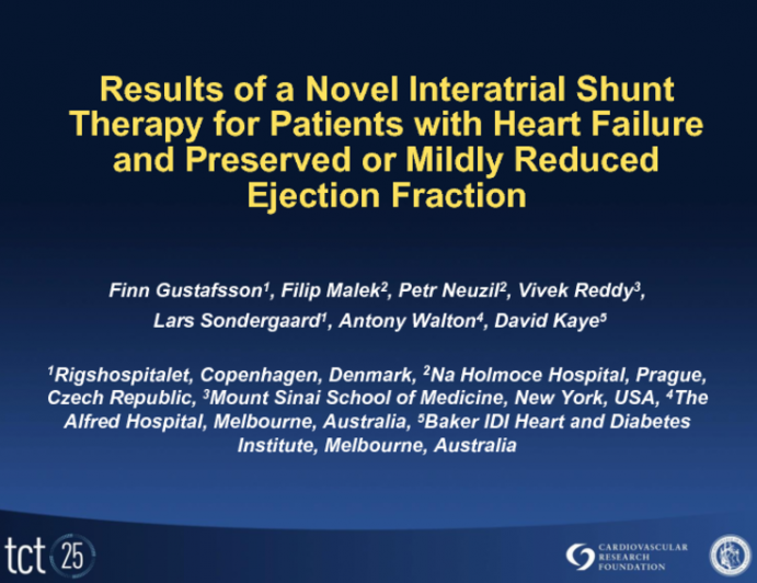 TCT-136. Results of a Novel Interatrial Shunt Therapy for Heart Failure and Preserved or Mildly Reduced Ejection Fraction