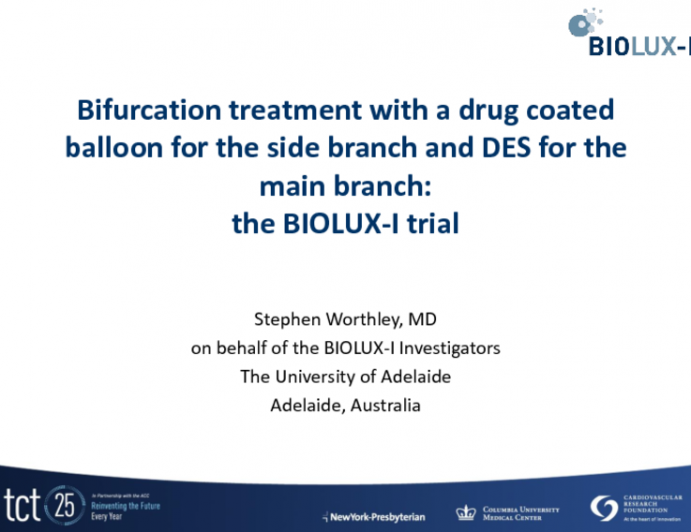 Bifurcation Treatment with a Drug-Coated Balloon for the Sidebranch and DES for the Main Branch DES: The BIOLUX I Trial