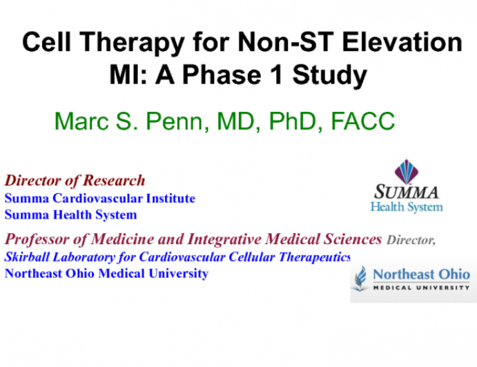 Cell Therapy for Non-ST Elevation MI: A Phase 1 Study