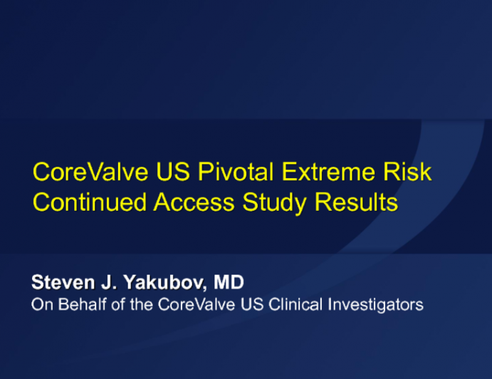 CoreValve US Pivotal Study Design and Extreme Risk Results