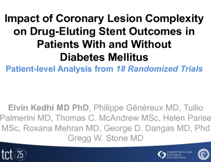 TCT-19. The Impact of Coronary Lesion Severity on Drug-eluting Stent Outcomes in Patients with and without Diabetes Mellitus