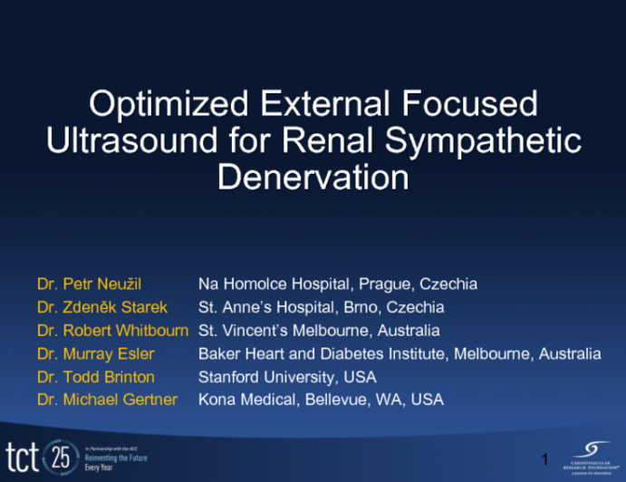 TCT-61. Optimized External Focused Ultrasound for Renal Sympathetic Denervation – Wave II trial